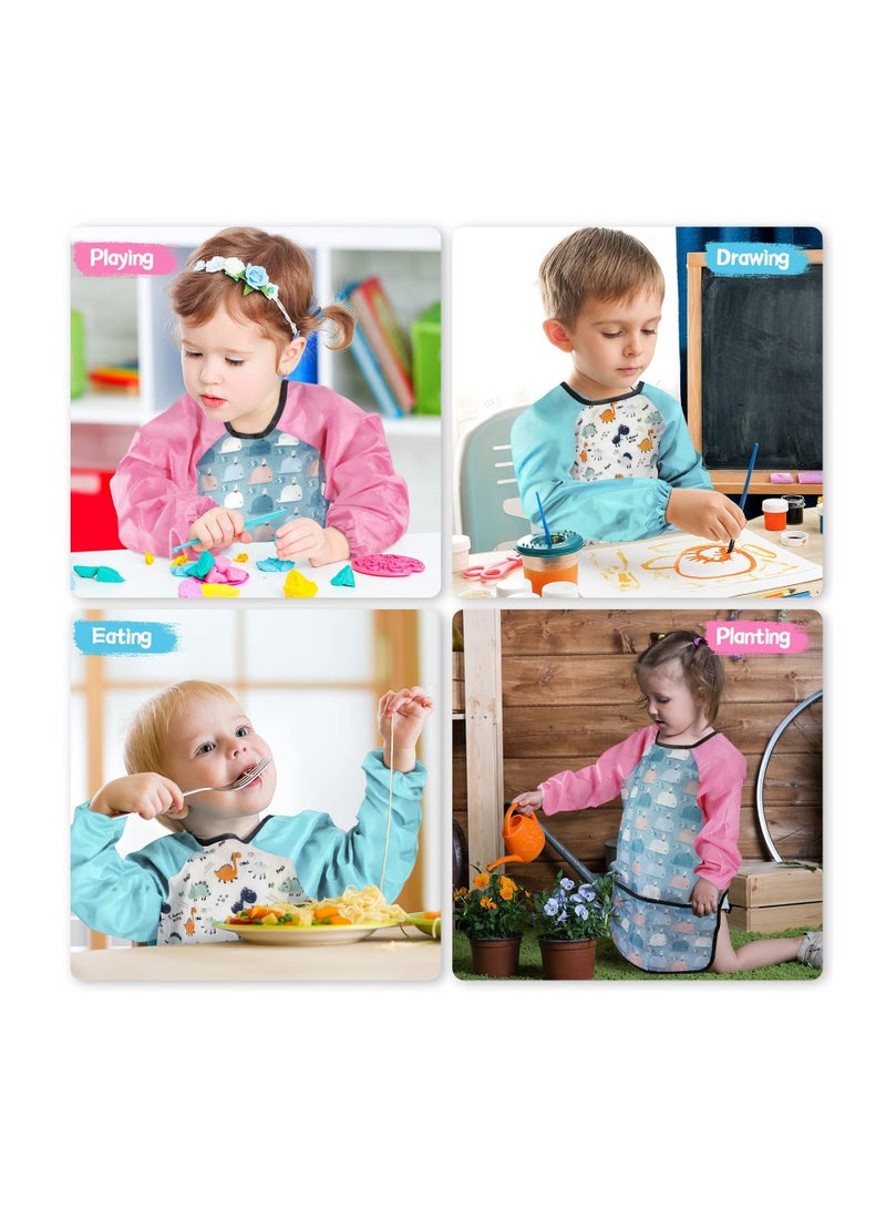 NIBEMINENT 2 Pack Kids Art Smock Waterproof Apron for Children Long Sleeves with 3 Pockets Painting Age 2-6 Years Gifts - Image 5