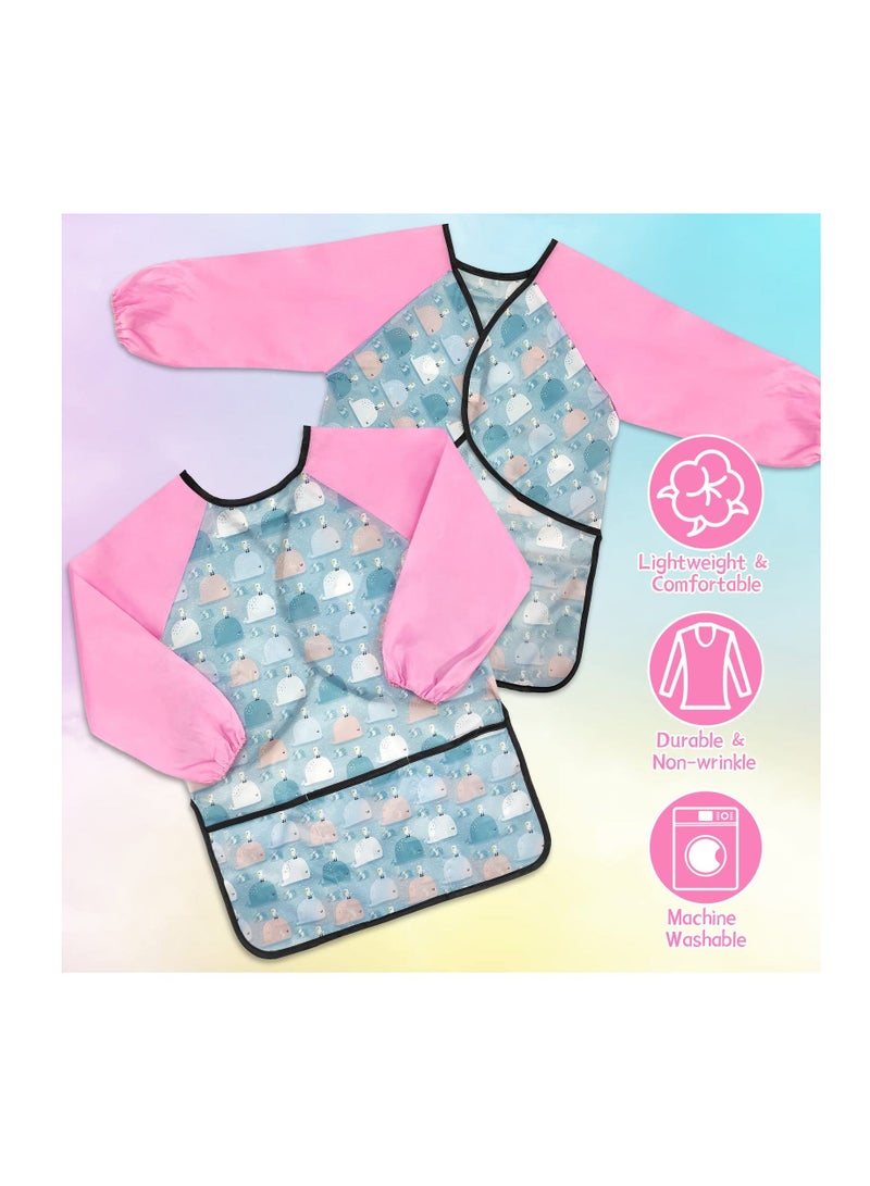 NIBEMINENT 2 Pack Kids Art Smock Waterproof Apron for Children Long Sleeves with 3 Pockets Painting Age 2-6 Years Gifts - Image 4