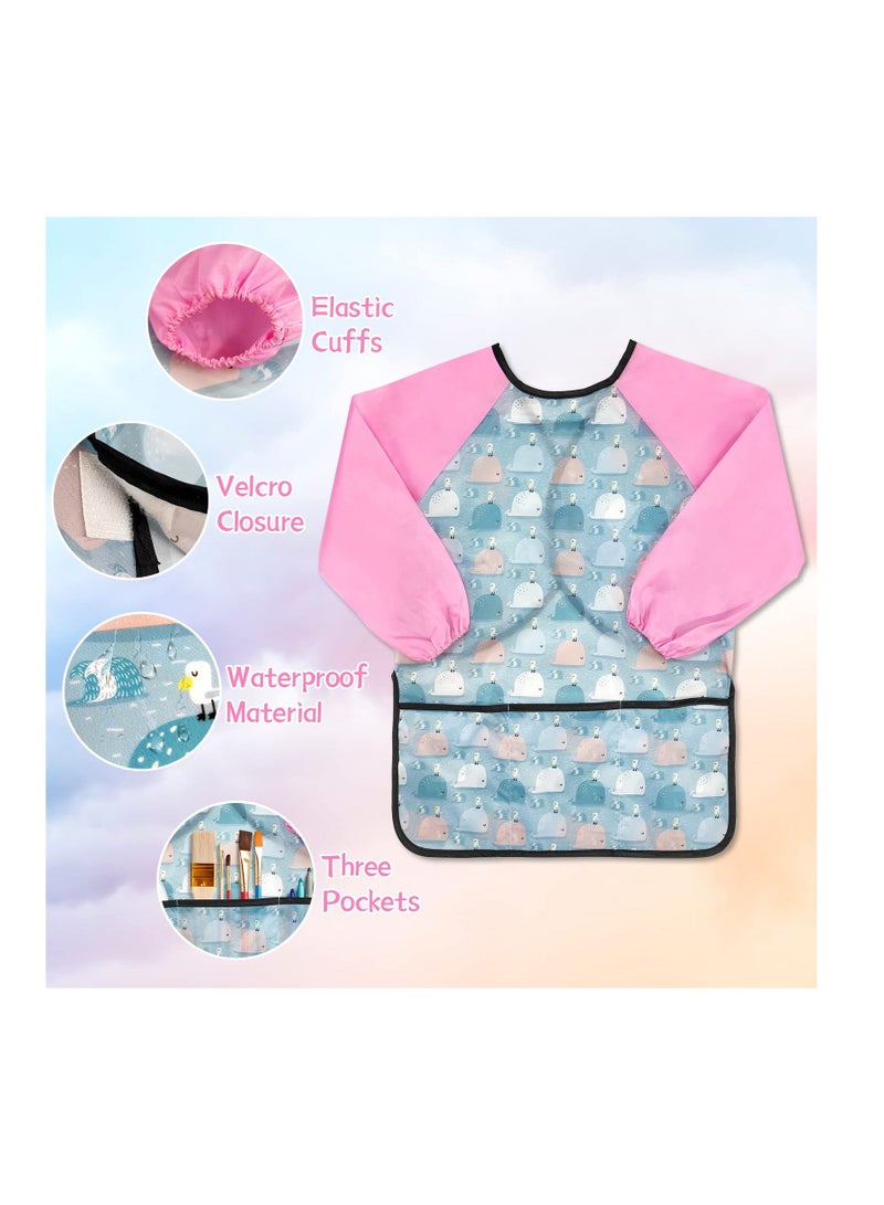 NIBEMINENT 2 Pack Kids Art Smock Waterproof Apron for Children Long Sleeves with 3 Pockets Painting Age 2-6 Years Gifts - Image 3