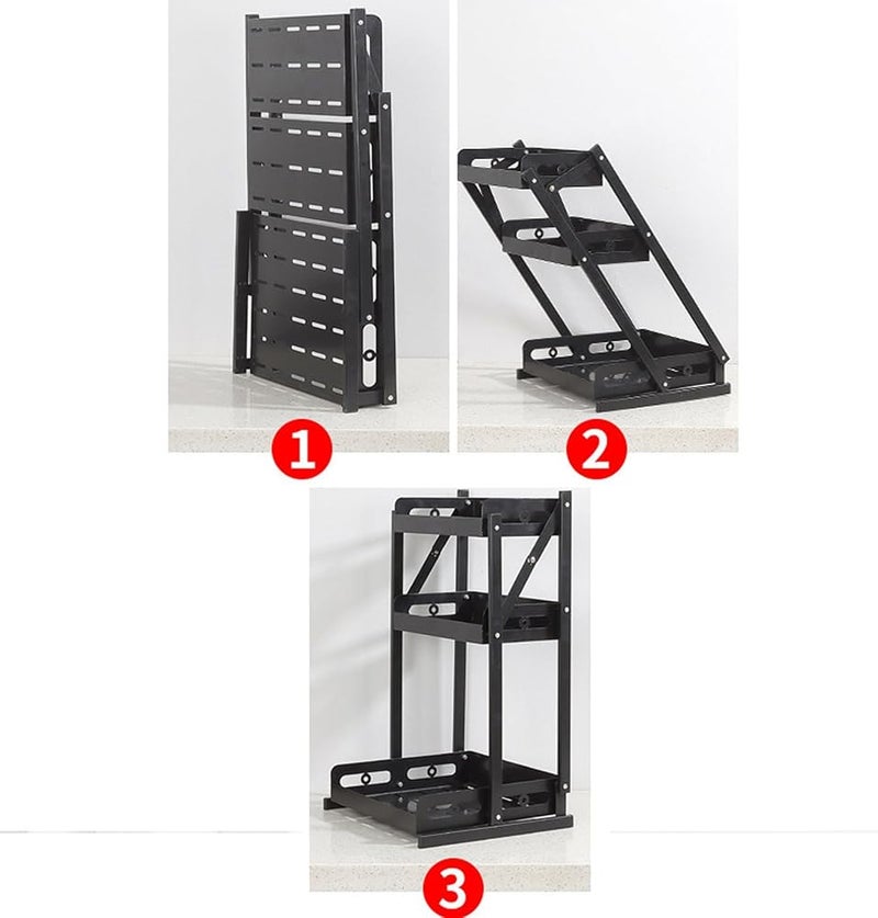 Tycom Pull Out Spice Rack Organizer For Countertop and Cabinet,Standing Shelf Jars Storage Holder, Foldable Seasoning Shelf Organizer for Kitchen Storage,2 Layer Black. - Image 5