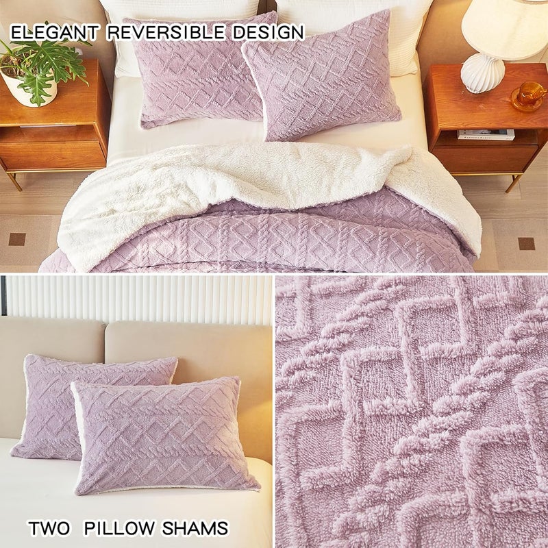 Joyreap 3-Piece Fluffy Faux Fur Sherpa Comforter Set Purple, King Size Luxury Tufted Bedding Comforter Set, All Season Soft n Cozy Plush Comforter Bed Set- 100x88 inches - Image 5