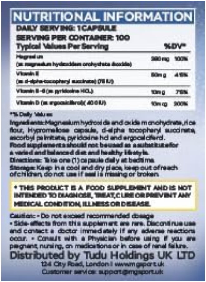 MgSport - High Absorption Magnesium For Leg Cramps Tensed Muscles Supports Muscles Function With Vitamins B6 D E 380Mg Magnesium 100 Servings - Image 1