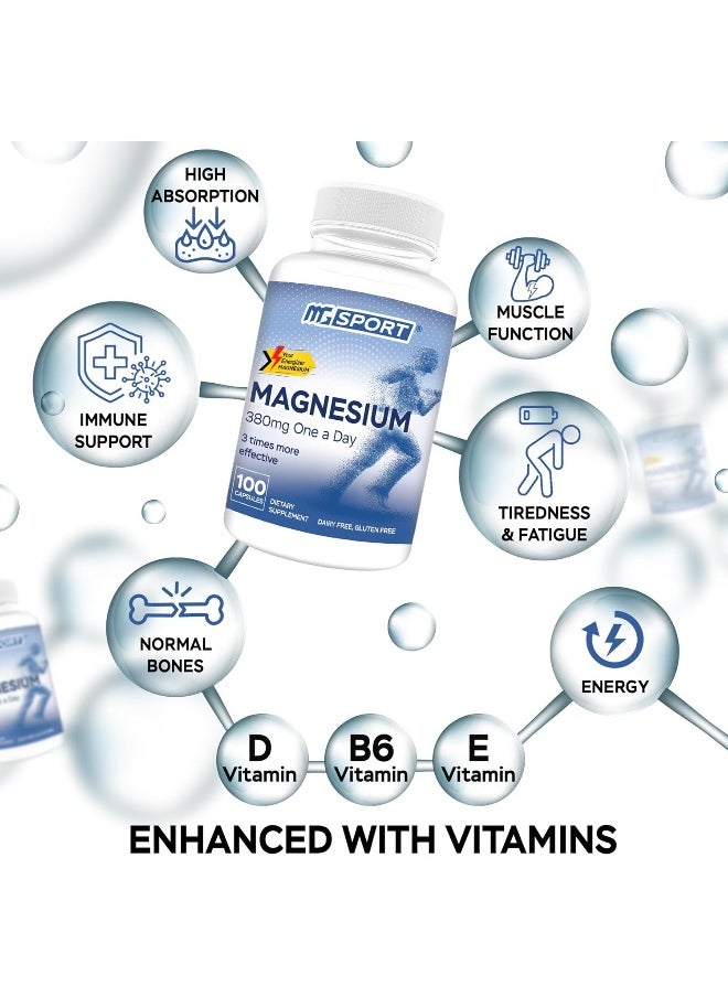 MgSport - High Absorption Magnesium For Leg Cramps Tensed Muscles Supports Muscles Function With Vitamins B6 D E 380Mg Magnesium 100 Servings - Image 1