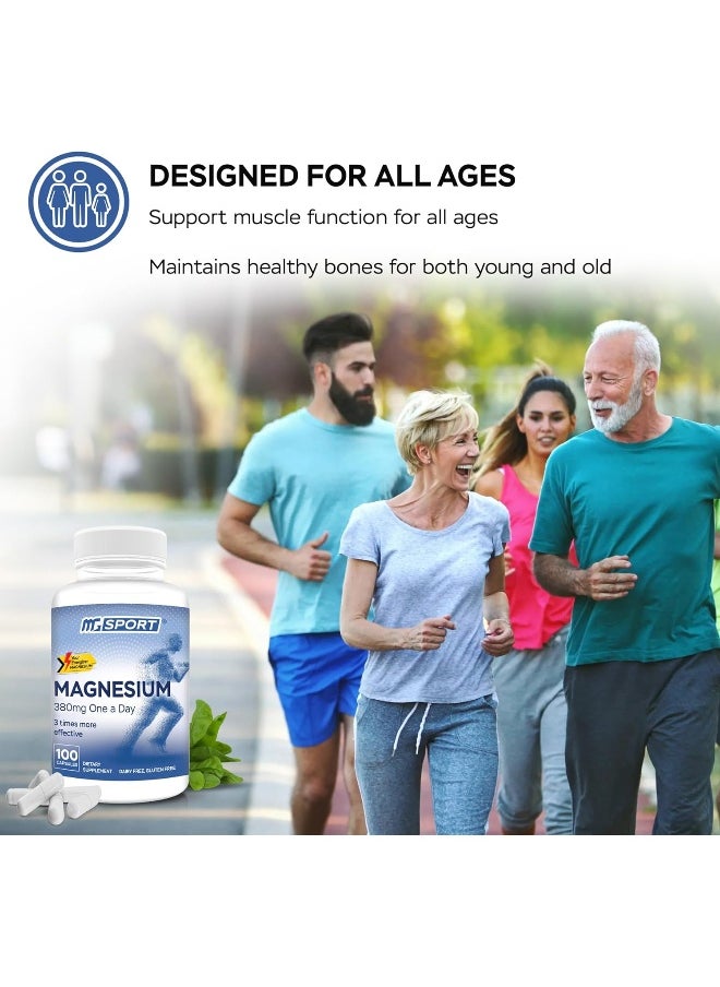 MgSport - High Absorption Magnesium For Leg Cramps Tensed Muscles Supports Muscles Function With Vitamins B6 D E 380Mg Magnesium 100 Servings - Image 1