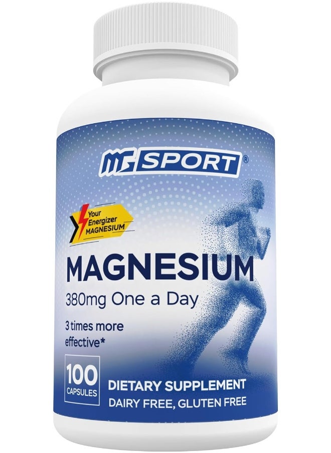 MgSport - High Absorption Magnesium For Leg Cramps Tensed Muscles Supports Muscles Function With Vitamins B6 D E 380Mg Magnesium 100 Servings - Image 1