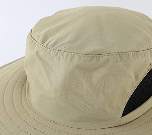 LLmoway Boys Girls Sun Hat UPF50+ Outdoor Adjustable Wide Brim Quick Dry Beach Hat with Cord Khaki - Image 5