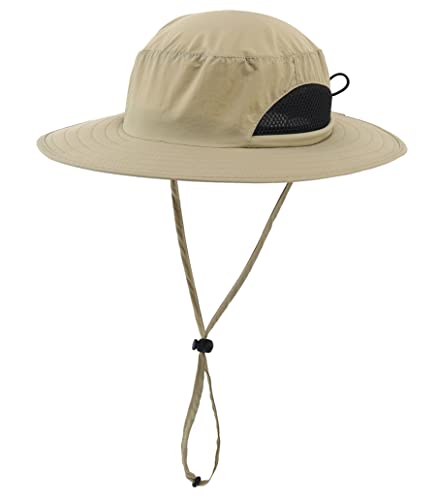 LLmoway Boys Girls Sun Hat UPF50+ Outdoor Adjustable Wide Brim Quick Dry Beach Hat with Cord Khaki - Image 1