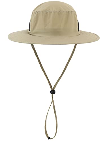 LLmoway Boys Girls Sun Hat UPF50+ Outdoor Adjustable Wide Brim Quick Dry Beach Hat with Cord Khaki - Image 2