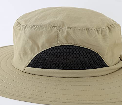 LLmoway Boys Girls Sun Hat UPF50+ Outdoor Adjustable Wide Brim Quick Dry Beach Hat with Cord Khaki - Image 4