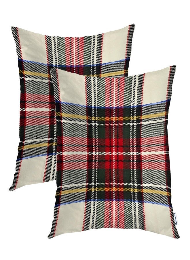 Batmerry Plaid Pillow Covers 18x18 Inch Set of 2, Scottish Tartan Red and White Wool Plaid Pattern Symmetric Square Print Double Sided Decorative Pillows Cases Throw Pillows Covers - Image 1
