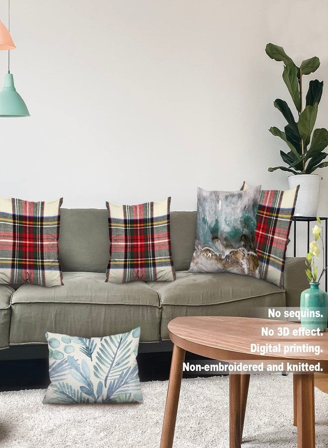 Batmerry Plaid Pillow Covers 18x18 Inch Set of 2, Scottish Tartan Red and White Wool Plaid Pattern Symmetric Square Print Double Sided Decorative Pillows Cases Throw Pillows Covers - Image 3
