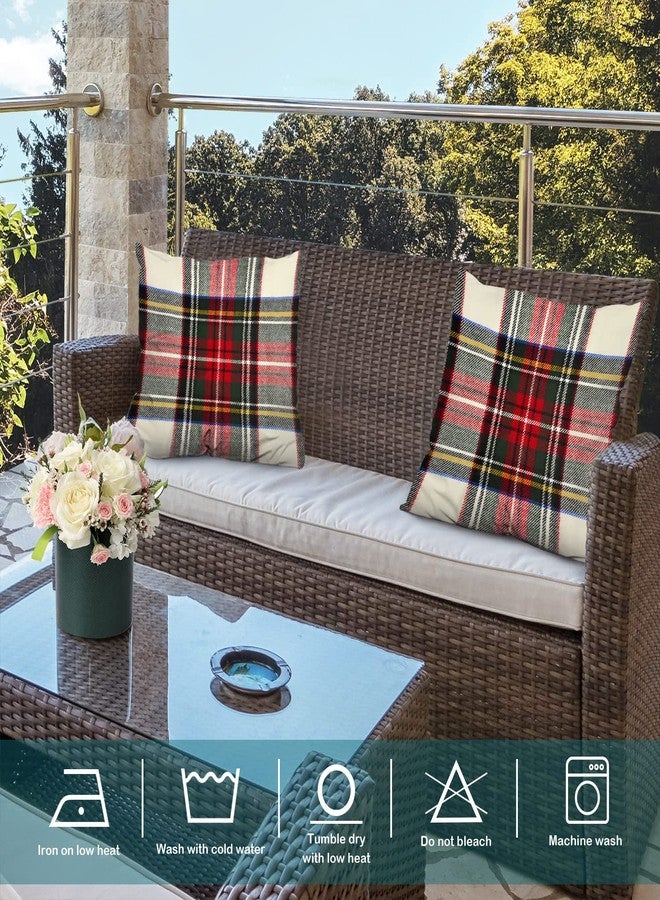 Batmerry Plaid Pillow Covers 18x18 Inch Set of 2, Scottish Tartan Red and White Wool Plaid Pattern Symmetric Square Print Double Sided Decorative Pillows Cases Throw Pillows Covers - Image 2