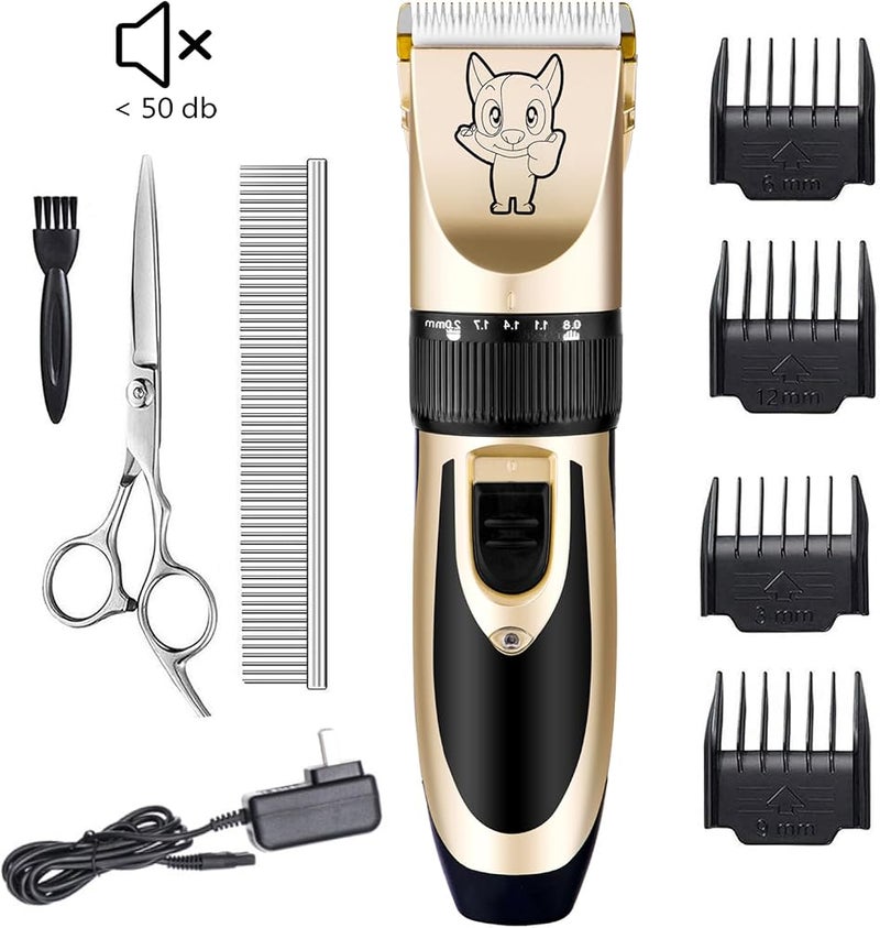 Highdas Dog Grooming Kit Clippers, Low Noise, Electric Quiet, Rechargeable, Cordless, Pet Hair Thick Coats Clippers Trimmers Set, Suitable for Dogs, Cats, and Other Pets (Gold) - Image 2