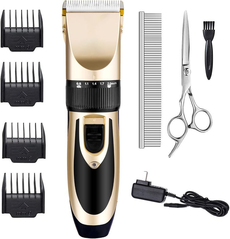 Highdas Dog Grooming Kit Clippers, Low Noise, Electric Quiet, Rechargeable, Cordless, Pet Hair Thick Coats Clippers Trimmers Set, Suitable for Dogs, Cats, and Other Pets (Gold) - Image 1