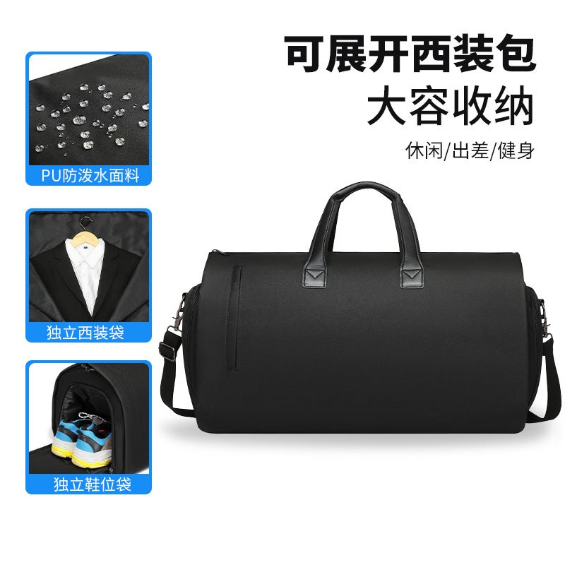 Folding Travel Suit Bag Duffel Bag Large Capacity Portable Short Distance Dress with Pull Rod Storage Suit Luggage Bag (Black)