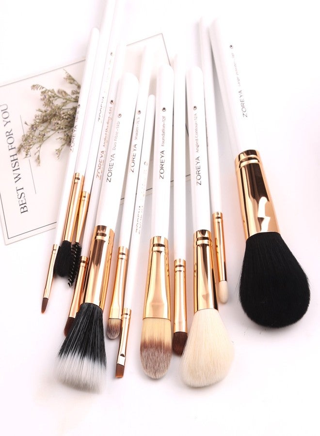 Z'OREYA Travel Makeup Brush Set White 12pcs Makeup Brushes Premium Synthetic Hair Professional Foundation Powder Contour Blush Cosmetic Eye Brush Sets With Holder - Image 2