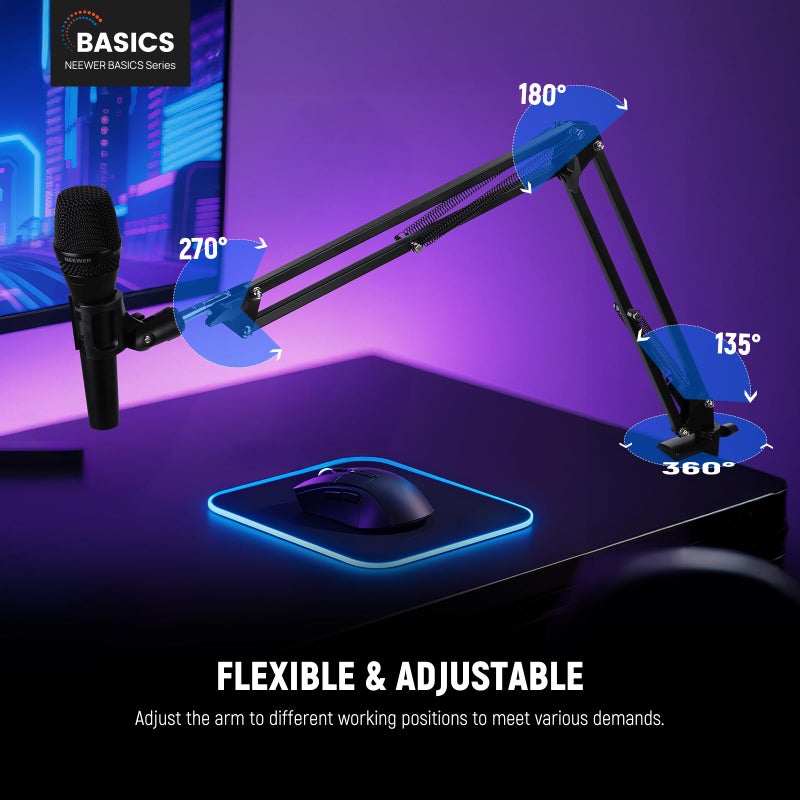 NEEWER Microphone Arm Stand, Suspension Scissor Boom Mic Arm Desk Mount with Clip & 3/8" to 5/8" Adapter Compatible with Blue Yeti Snowball HyperX QuadCast SoloCast Shure, Max Load 3.3 lbs, MS006 - Image 2