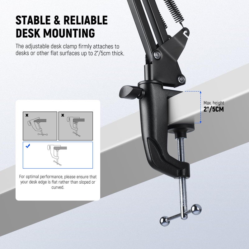 NEEWER Microphone Arm Stand, Suspension Scissor Boom Mic Arm Desk Mount with Clip & 3/8" to 5/8" Adapter Compatible with Blue Yeti Snowball HyperX QuadCast SoloCast Shure, Max Load 3.3 lbs, MS006 - Image 4
