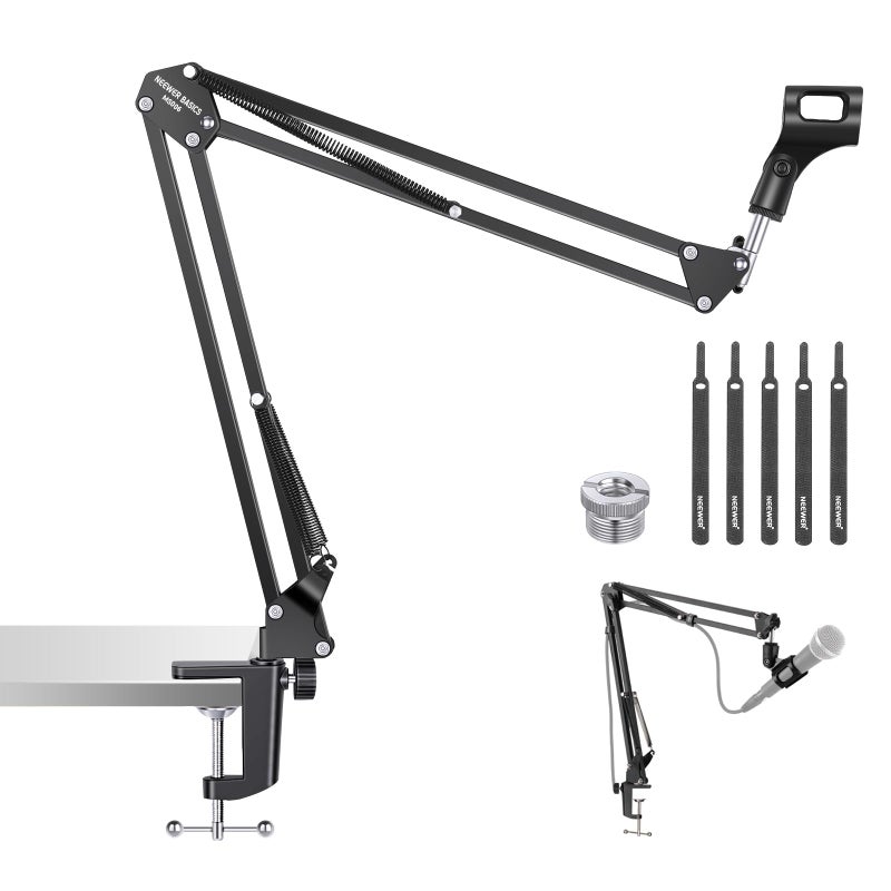 NEEWER Microphone Arm Stand, Suspension Scissor Boom Mic Arm Desk Mount with Clip & 3/8" to 5/8" Adapter Compatible with Blue Yeti Snowball HyperX QuadCast SoloCast Shure, Max Load 3.3 lbs, MS006 - Image 1