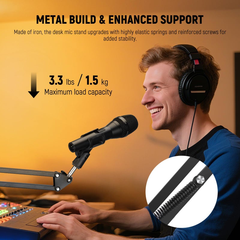 NEEWER Microphone Arm Stand, Suspension Scissor Boom Mic Arm Desk Mount with Clip & 3/8" to 5/8" Adapter Compatible with Blue Yeti Snowball HyperX QuadCast SoloCast Shure, Max Load 3.3 lbs, MS006 - Image 5