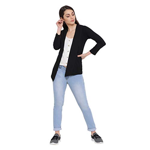 In Love Cotton blend Women's Banded Collar Waterfall Shrug,Wsg610Q1_Xl, Black - Image 5