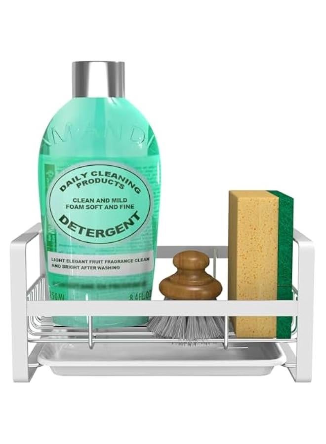 HOOKOR Kitchen Sink Caddy Sponge Holder Sink Organizer, Sink Tray Drainer Rack, Soap Dish Dispenser Brush Holder Storage Accessories (Brush Silver) - Image 1
