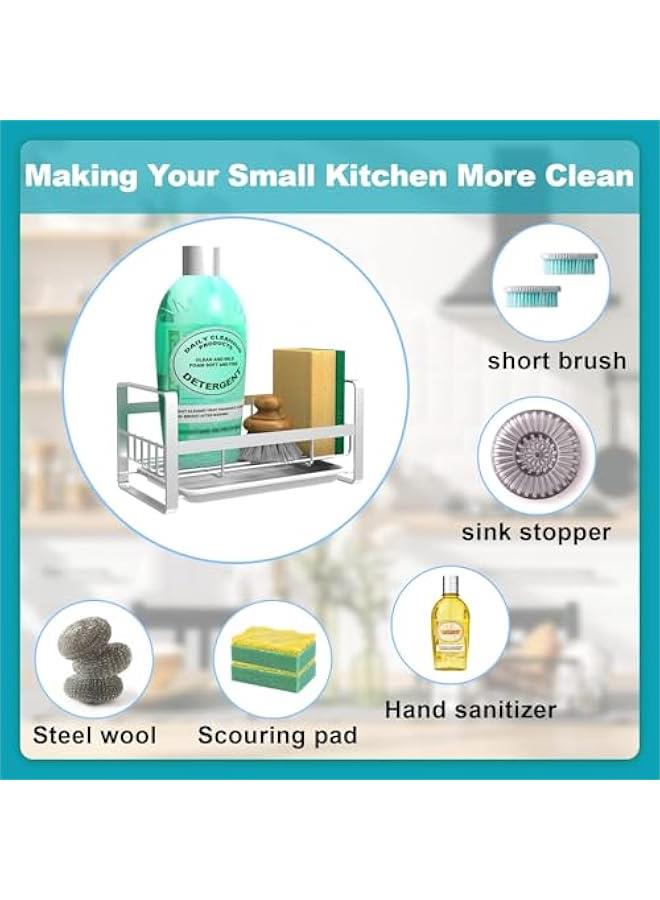 HOOKOR Kitchen Sink Caddy Sponge Holder Sink Organizer, Sink Tray Drainer Rack, Soap Dish Dispenser Brush Holder Storage Accessories (Brush Silver) - Image 3