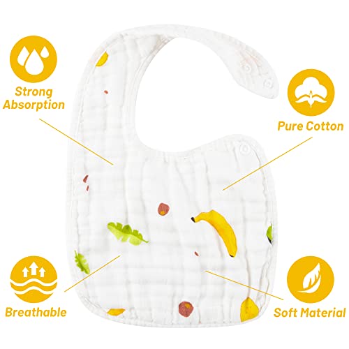 Zainpe 6Pcs Snap Muslin Cotton Bibs for Baby Lemon Flamingo Leaf Pineapple Bib with 6 Absorbent & Soft Layers Machine Washable Adjustable Burp Cloth for Drooling Eating and Teething - Image 3