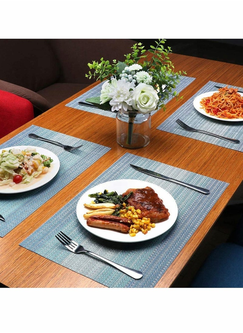 Generic - Set of 6 Handcrafted Pure Linen Placemats in Chambray Teal - Machine Washable, Non-Slip Kitchen Table Mats for Elegant Dining - Image 1