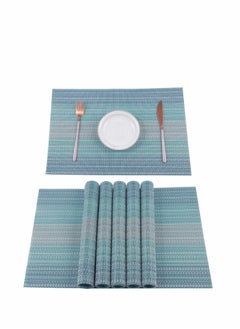 Set of 6 Handcrafted Pure Linen Placemats in Chambray Teal - Machine Washable, Non-Slip Kitchen Table Mats for Elegant Dining