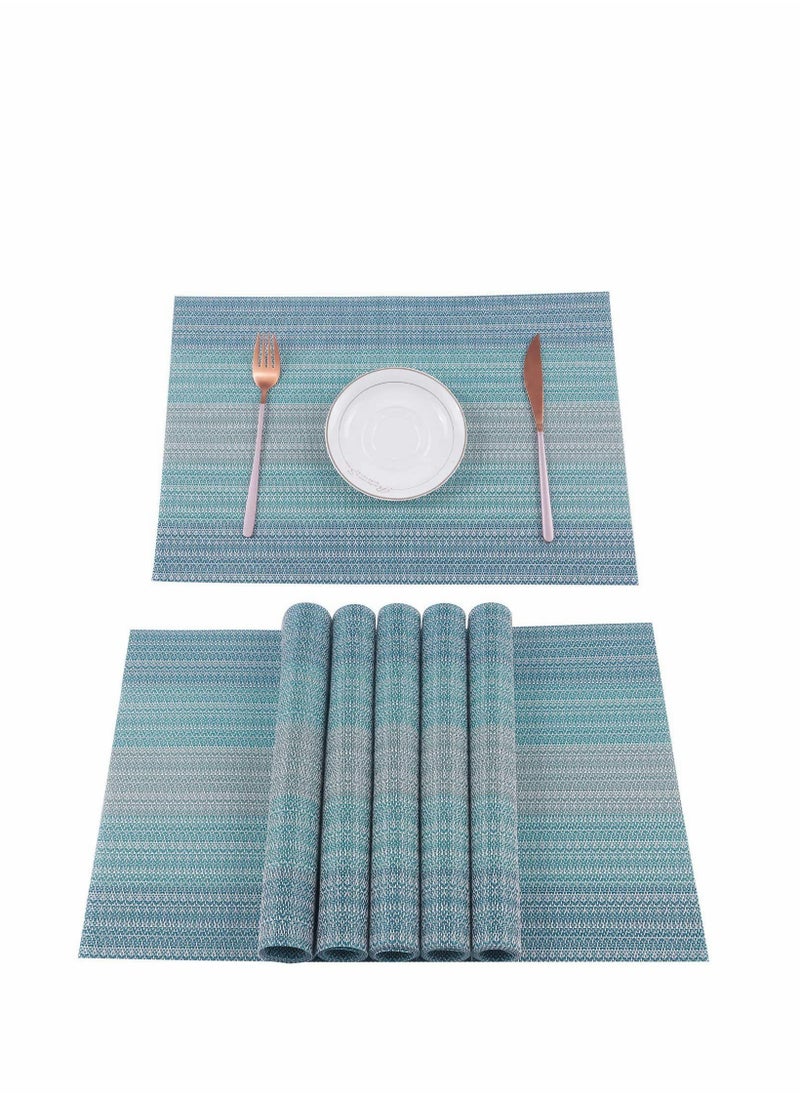 Generic - Set of 6 Handcrafted Pure Linen Placemats in Chambray Teal - Machine Washable, Non-Slip Kitchen Table Mats for Elegant Dining - Image 1