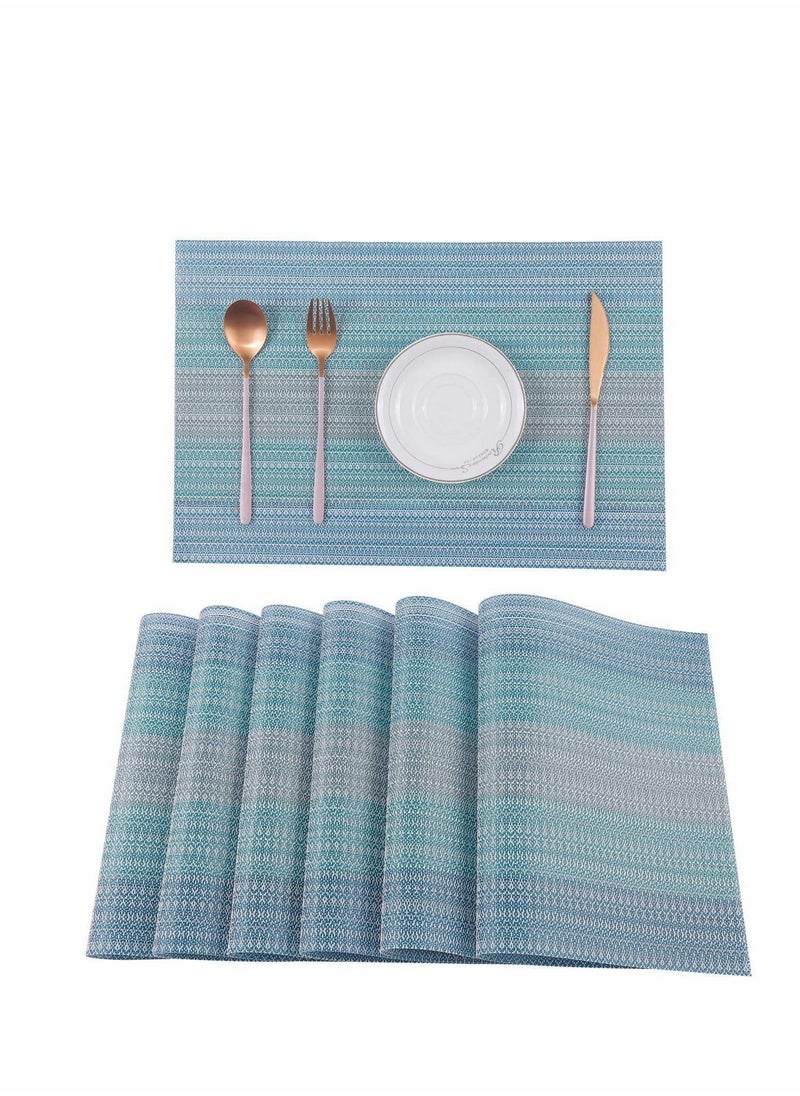 Generic - Set of 6 Handcrafted Pure Linen Placemats in Chambray Teal - Machine Washable, Non-Slip Kitchen Table Mats for Elegant Dining - Image 1