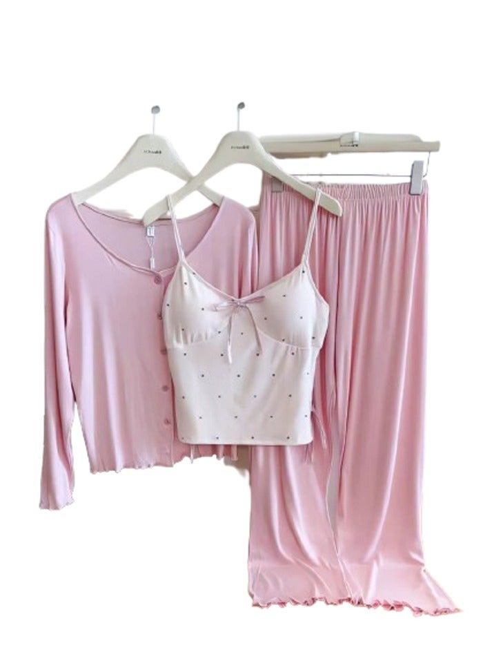 Women's 3-piece bridal pajama set - pink