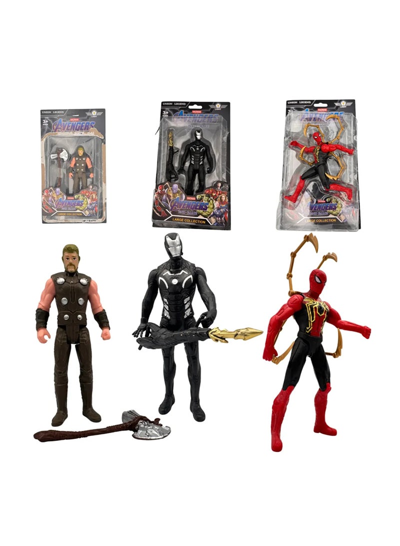 Avengers Action Figures 3-Pack - 6-Inch Scale Toy| Thor, Iron Man War Machine, Iron Spider-Man | Endgame Collection | Ages 4+ | Premium Quality - Image 1