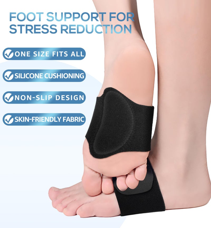 HGBOO Arch Support Brace (2 Pack) â€“ Adjustable, Non-Slip Arch Wraps with Soft Elastic Silicone Pads for Foot Care, Flat & Fallen Arches, High Arch, Plantar Fasciitis Relief â€“ Fits All Shoes (Black) - Image 2