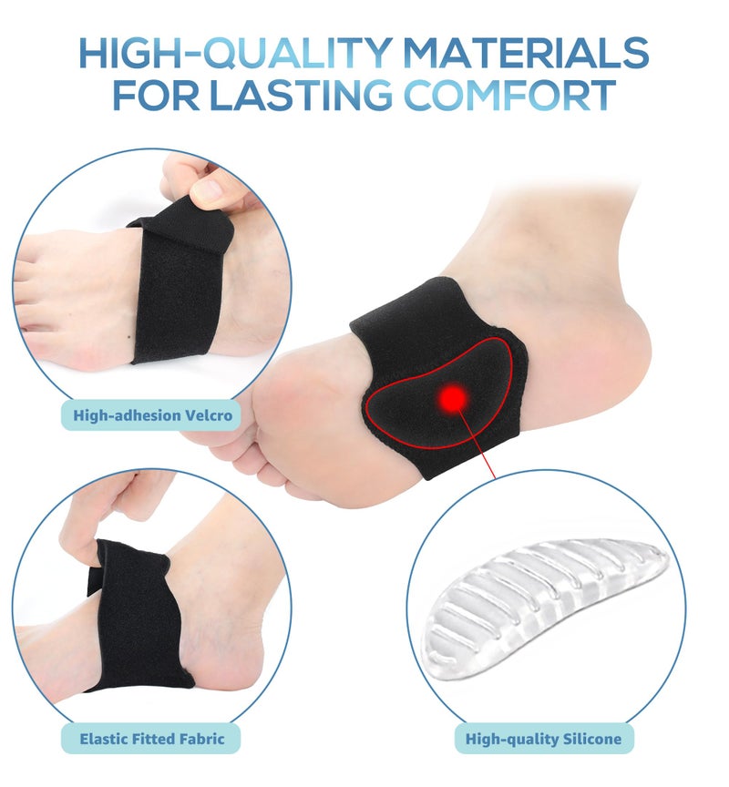 HGBOO Arch Support Brace (2 Pack) â€“ Adjustable, Non-Slip Arch Wraps with Soft Elastic Silicone Pads for Foot Care, Flat & Fallen Arches, High Arch, Plantar Fasciitis Relief â€“ Fits All Shoes (Black) - Image 5
