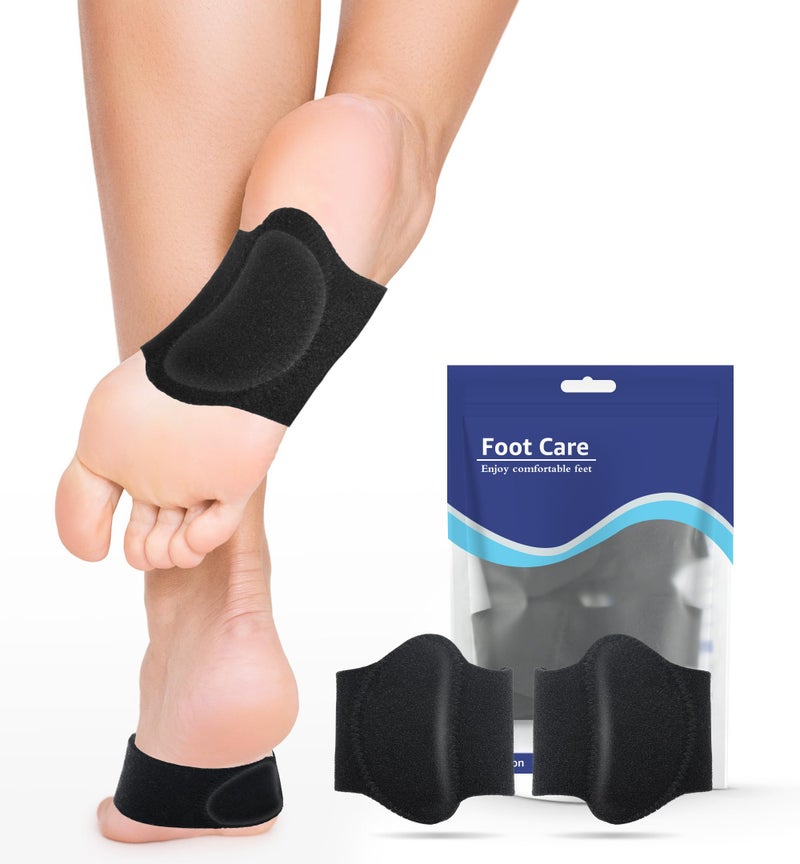 HGBOO Arch Support Brace (2 Pack) â€“ Adjustable, Non-Slip Arch Wraps with Soft Elastic Silicone Pads for Foot Care, Flat & Fallen Arches, High Arch, Plantar Fasciitis Relief â€“ Fits All Shoes (Black) - Image 1