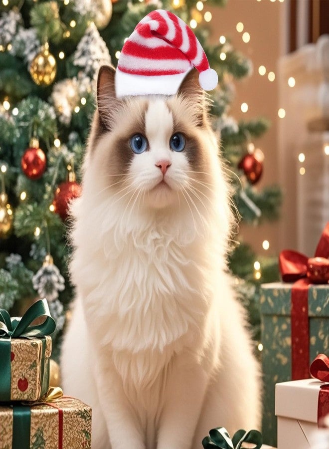 Jmkcoz 6 Pieces Pet Cat Dog Christmas Santa Hat Holiday Party Cute Costumes for Puppy Kitten Christmas Cosplay Dress Up Supplies (Striped) - Image 4