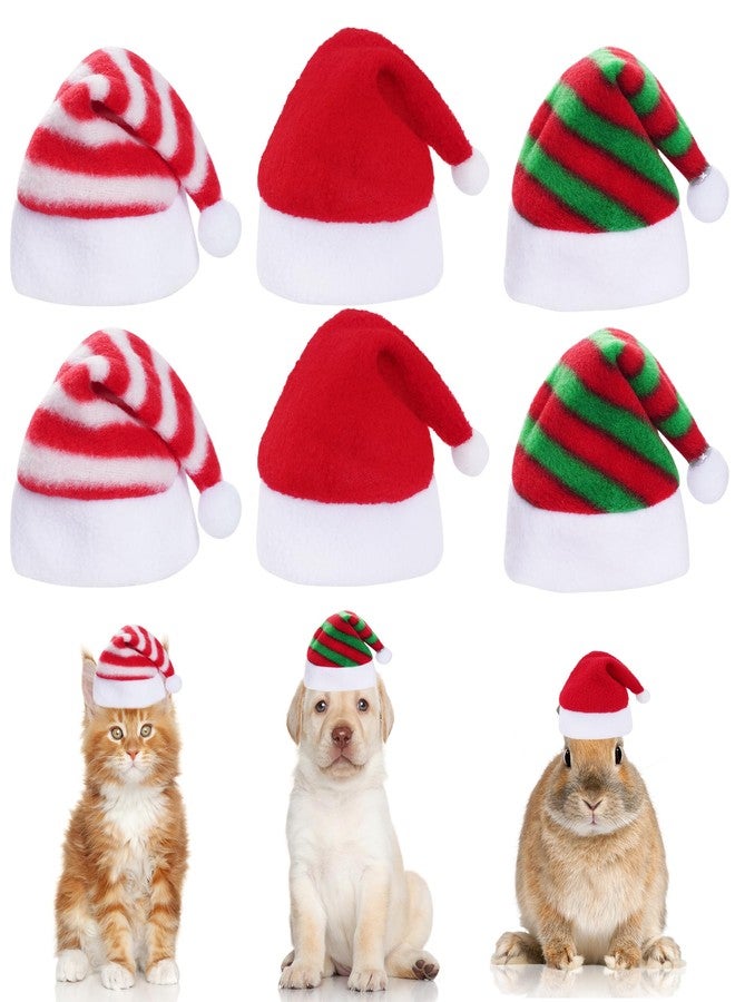 Jmkcoz 6 Pieces Pet Cat Dog Christmas Santa Hat Holiday Party Cute Costumes for Puppy Kitten Christmas Cosplay Dress Up Supplies (Striped) - Image 1