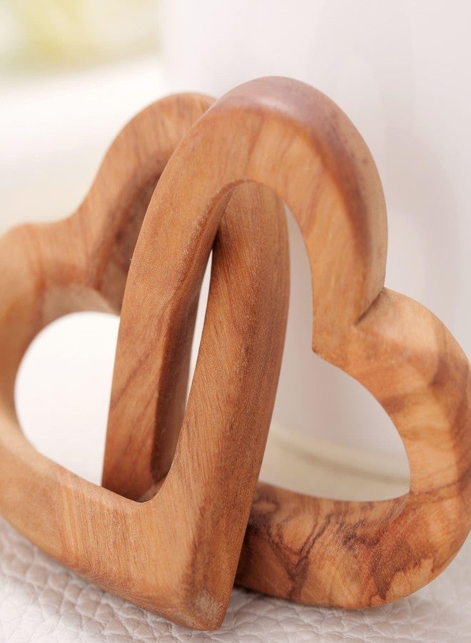 MIXJOY Olive Wooden Interlocking Hearts Decor - Romantic Natural Solid Wood Heart Sculpture Gift for Couples Newlyweds Anniversary Valentine's Day, Connected Heart Love Gift for Home Office Decor - Image 2
