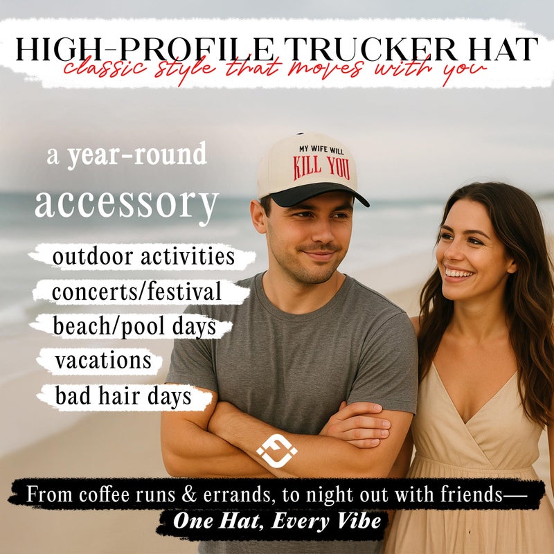 Funky Junque Two-Tone Canvas Snapback Baseball Cap - My Wife Will Kill You - Black/Beige - Image 4