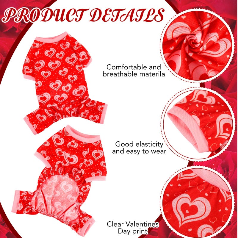 Sanwuta 6 Pack Valentines Dog Pajamas Bulk Red Pink Heart Pattern Dog Valentines Holiday Outfit Clothes Jumpsuit Costumes for Boys Girls Puppy Cat Party Cosplay(Medium) - Image 4