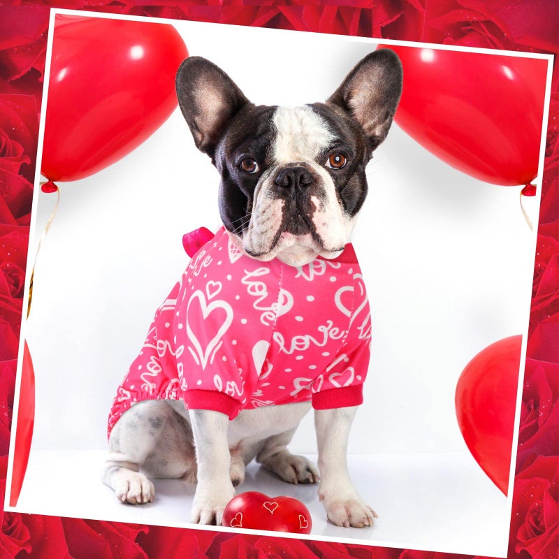 Sanwuta 6 Pack Valentines Dog Pajamas Bulk Red Pink Heart Pattern Dog Valentines Holiday Outfit Clothes Jumpsuit Costumes for Boys Girls Puppy Cat Party Cosplay(Medium) - Image 3