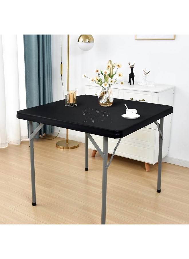 Nacuci PU Waterproof and Oilproof Fitted Tablecloth Elastic Stretch Table Cover, Wipeable Square Table Cloth for Kitchen, Dining, Picnic, Party, Indoor and Outdoor (Black, 34"x34") - Image 1