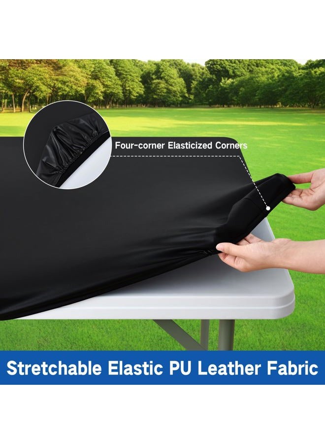 Nacuci PU Waterproof and Oilproof Fitted Tablecloth Elastic Stretch Table Cover, Wipeable Square Table Cloth for Kitchen, Dining, Picnic, Party, Indoor and Outdoor (Black, 34"x34") - Image 4