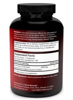 Divine Bounty Organic Activated Charcoal Capsules - 600mg Coconut Charcoal Pills - 90 Veggie Caps  - Image 2