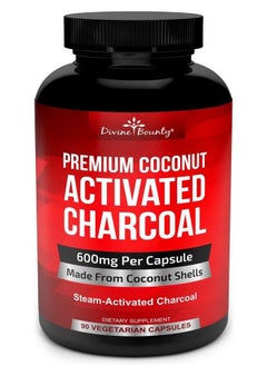 Divine Bounty Organic Activated Charcoal Capsules - 600mg Coconut Charcoal Pills - 90 Veggie Caps  - Image 1