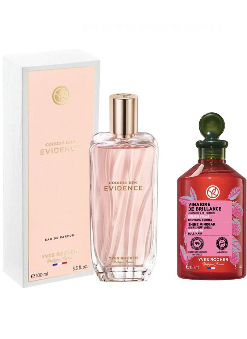 Yves Rocher Evidence Perfume 100ml  & Raspberry Hair Vinegar 150ml - Combo Set  - Image 1