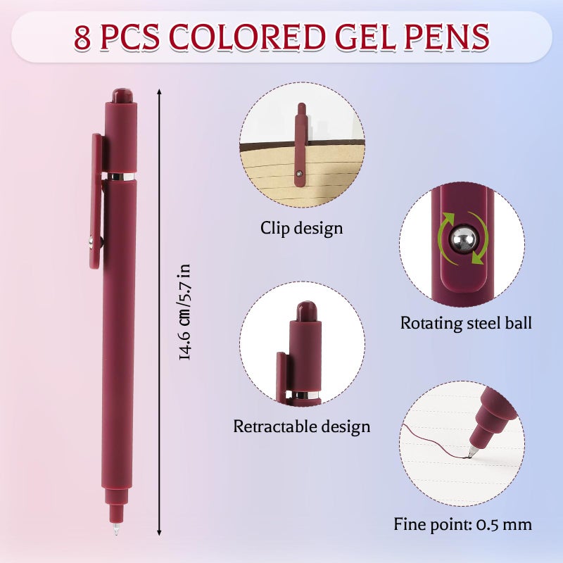 Thboxes 8Pcs Gel Pens for Journaling, 0.5mm Fine Tip Retractable Colored Pens - Smooth Writing for Note Taking, Office & School Supplies, Journaling Supplies for Women Teachers Kids - Image 2