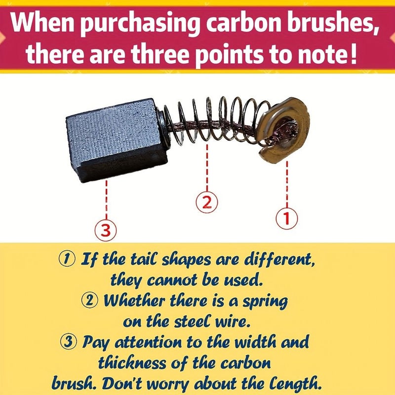 10 Pack Ultra Durable Long Carbon Brushes 6x10x16mm 0.236x0.394x0.63in For Electric Pick Hammer And Sander Motor Power Tools - Image 4